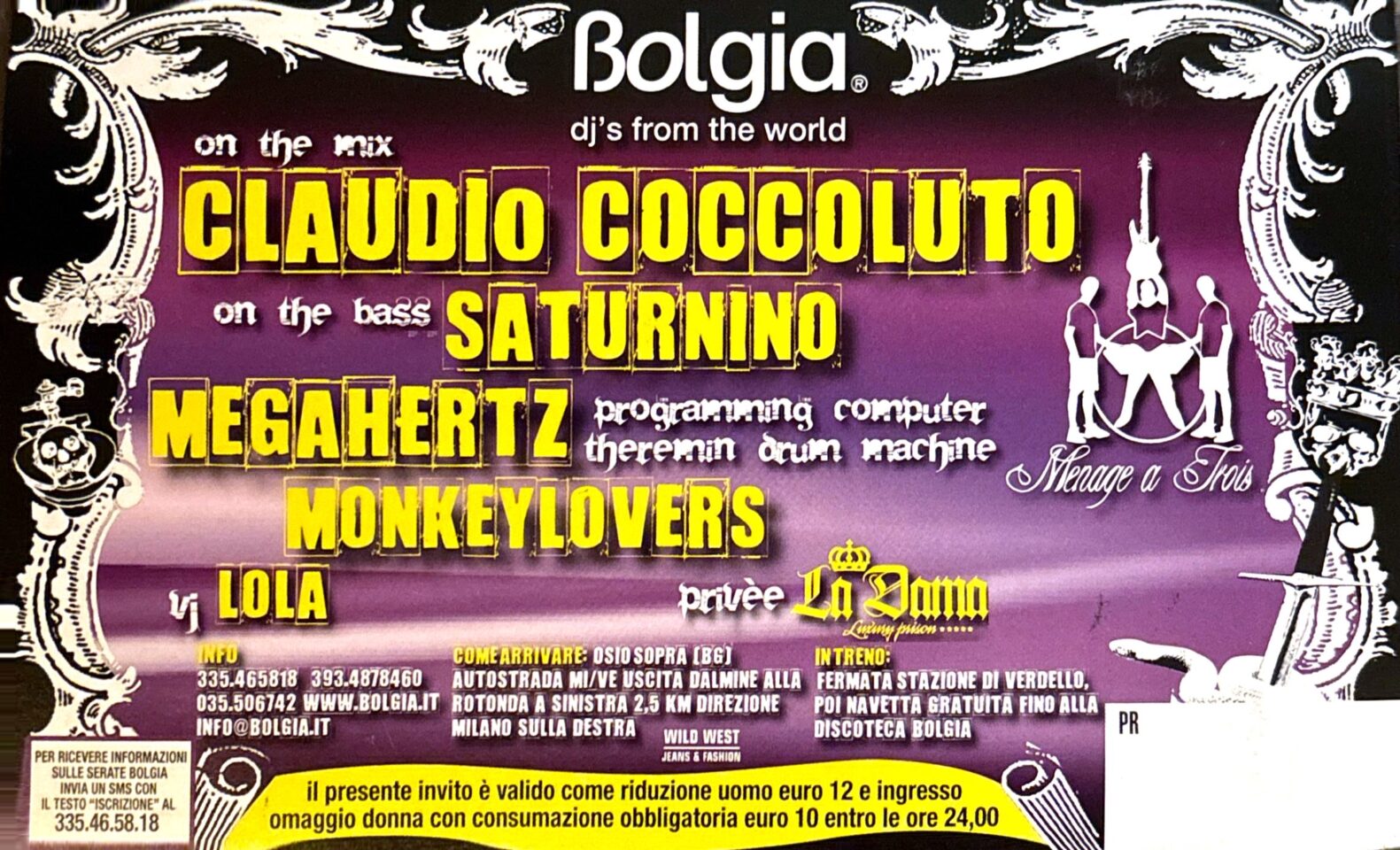 Back view of the flyer for the event by Bolgia that took place on 2007-09-15