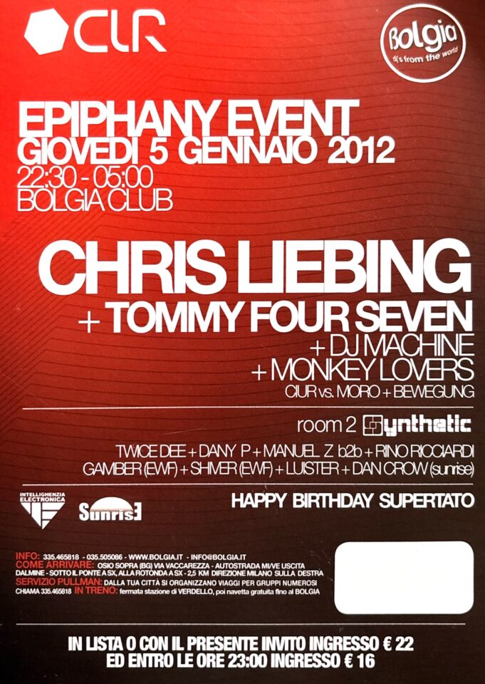 Back view of the flyer for the event by Bolgia that took place on 2012-01-05