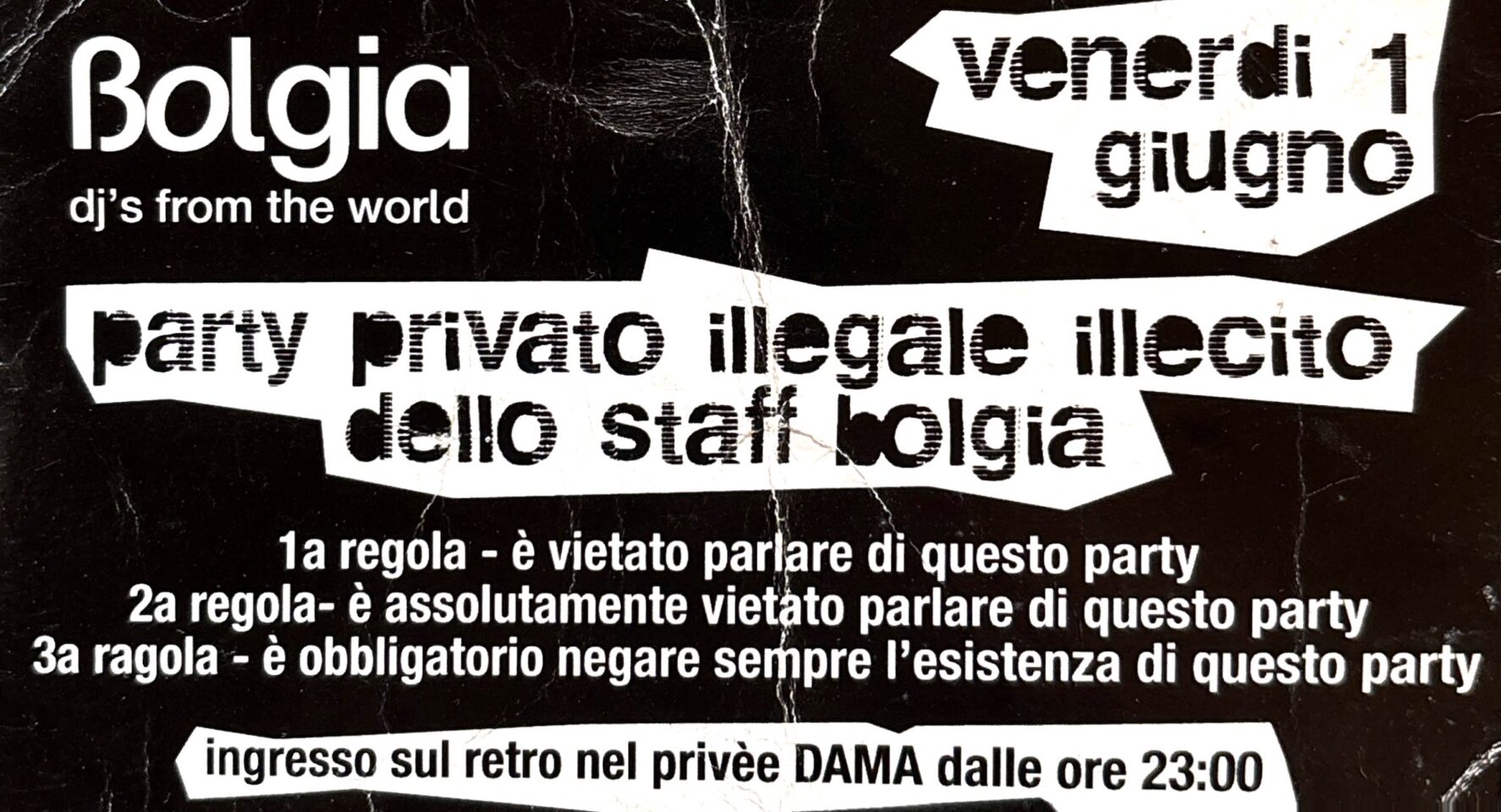 Front view of the flyer for the event by Bolgia that took place on 2012-06-01