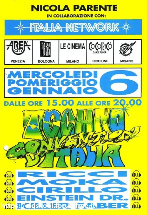 Front view of the flyer for the event by Italia Network and Nicola Parente that took place on 0000-01-06