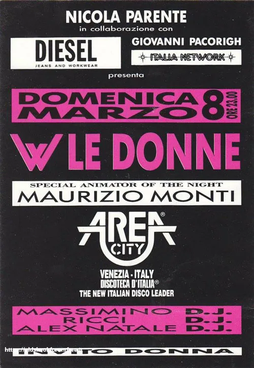 Front view of the flyer for the event by Nicola Parente, Italia Network, and Area City that took place on 0000-03-08