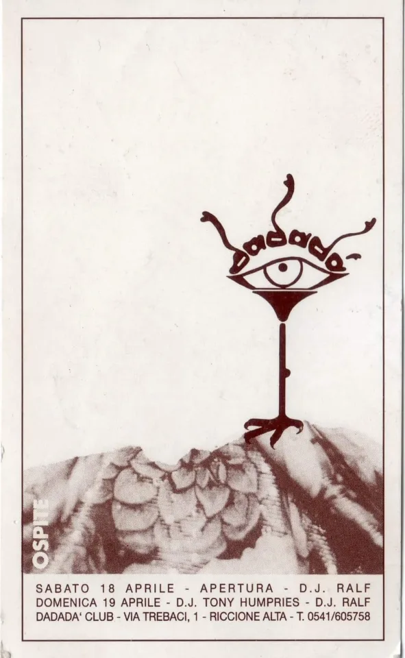 Front view of the flyer for the event by Dadada&#8217; that took place on 0000-04-18