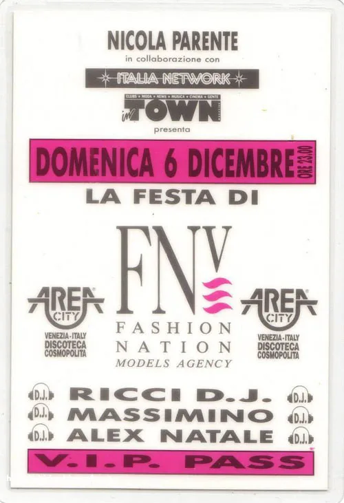 Front view of the flyer for the event by Nicola Parente, Italia Network, and Area City that took place on 0000-12-06