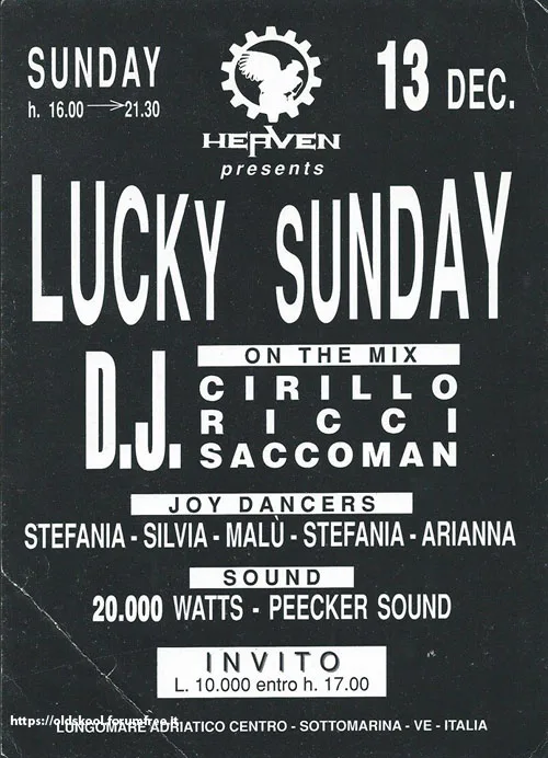 Back view of the flyer for the event by Heaven that took place on 0000-12-13