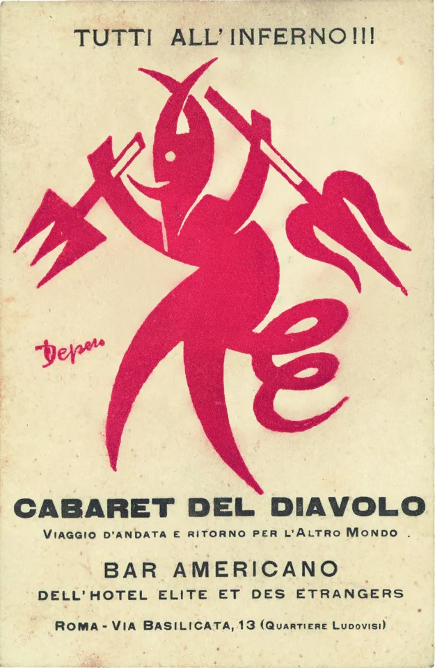 Front view of the flyer for the event by Cabaret Del Diavolo and Bar Americano that took place on 1922-00-00