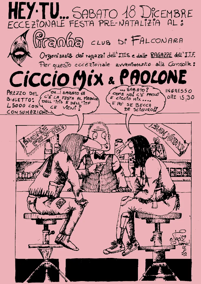 Front view of the flyer for the event by Piranha Club that took place on 1982-12-18