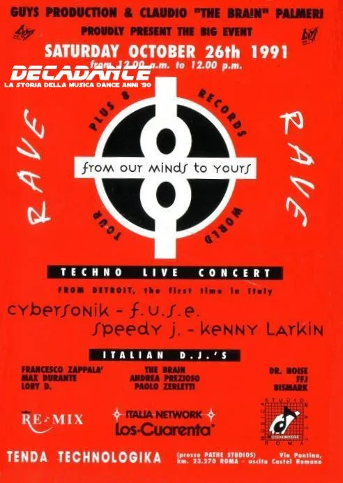 Front view of the flyer for the event by Plus 8 and PATHE STUDIOS that took place on 1991-10-26