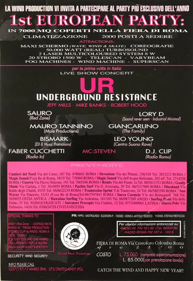Back view of the flyer for the event by Metanoia that took place on 1991-12-31