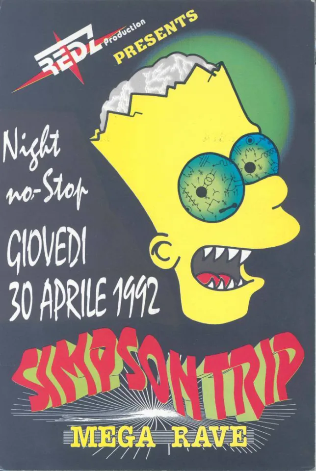 Front view of the flyer for the event by SIMPSON TRIP and Redz Production that took place on 1992-04-30