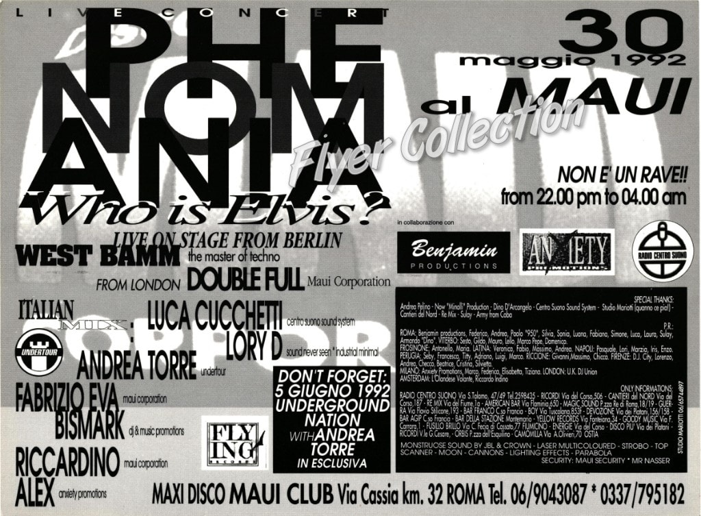 Back view of the flyer for the event by Phenomania and Disco Maui Corporation that took place on 1992-05-30