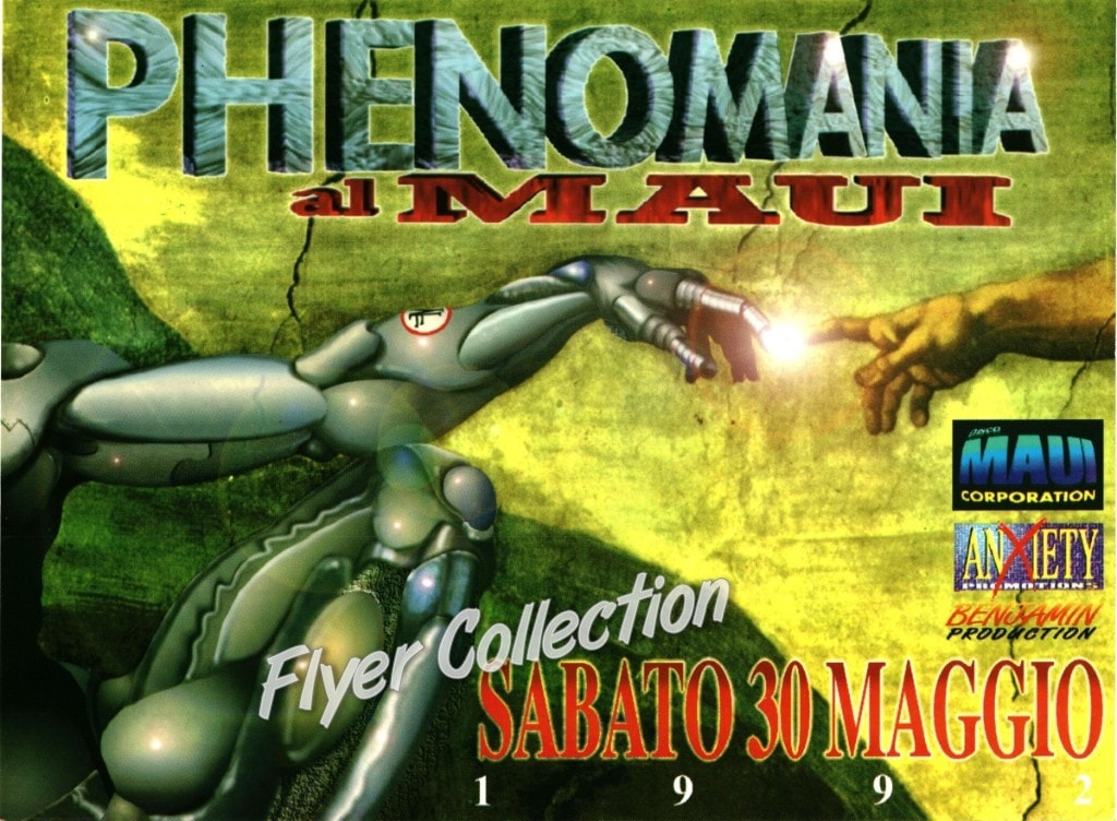 Front view of the flyer for the event by Phenomania and Disco Maui Corporation that took place on 1992-05-30