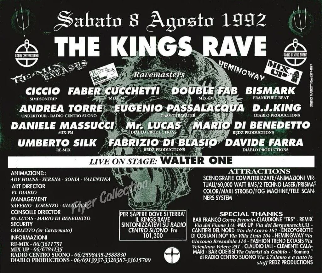 Back view of the flyer for the event by King and Campo Comunale di Cerveteri that took place on 1992-08-08