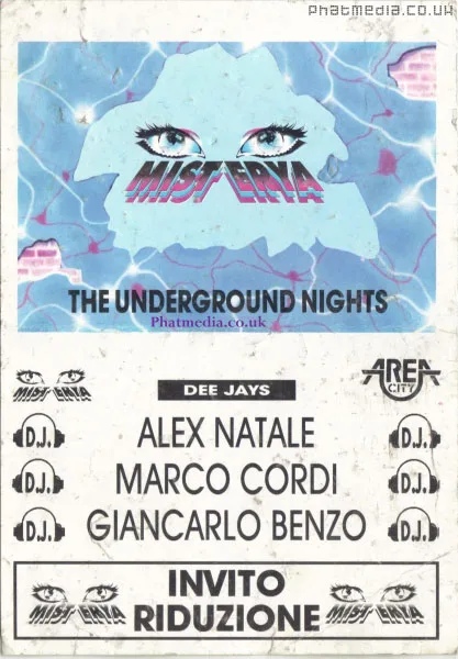 Back view of the flyer for the event by Mist Erya and Italia Network that took place on 1993-02-25