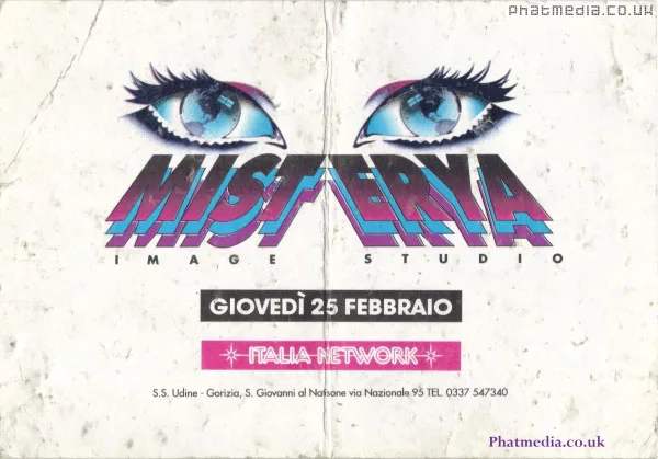 Front view of the flyer for the event by Mist Erya and Italia Network that took place on 1993-02-25
