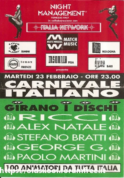 Front view of the flyer for the event by Italia Network and Night Management that took place on 1993-03-23
