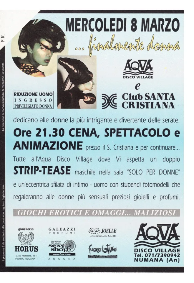 Back view of the flyer for the event by Aqva Disco Village that took place on 1995-03-08