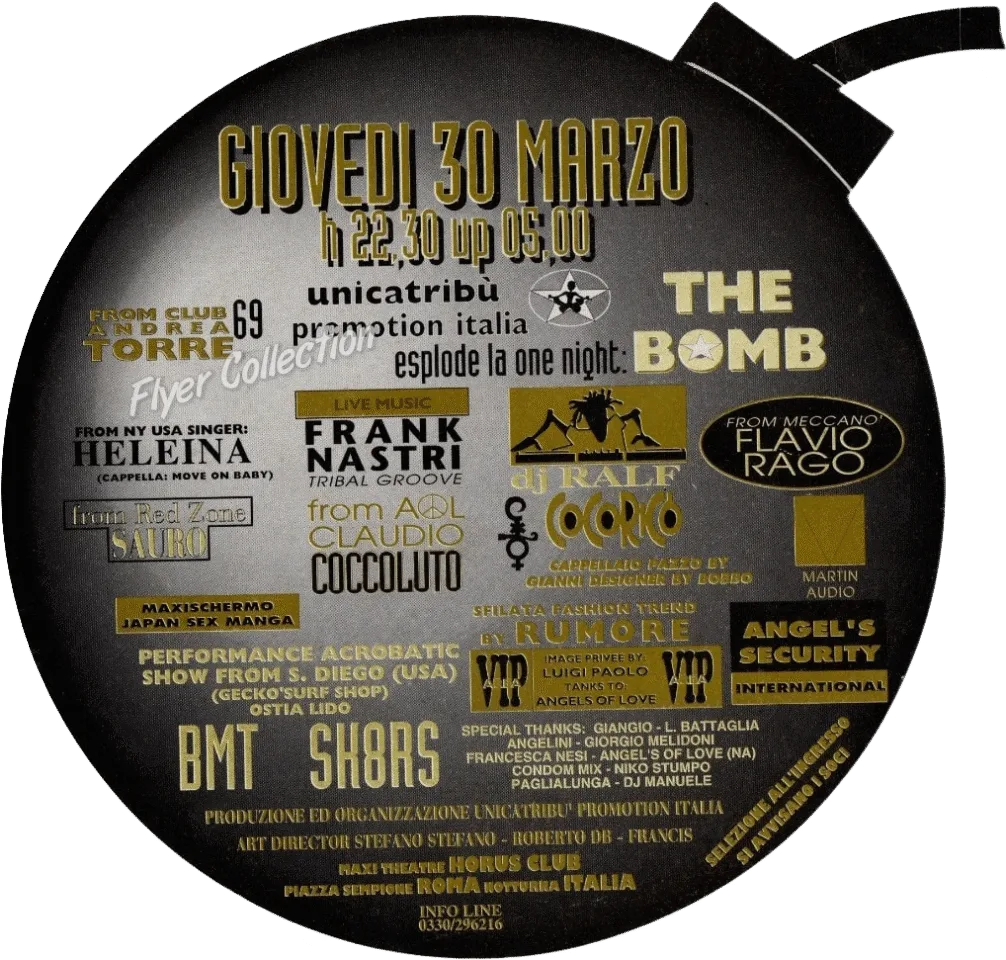 Back view of the flyer for the event by Horus Club that took place on 1995-03-30