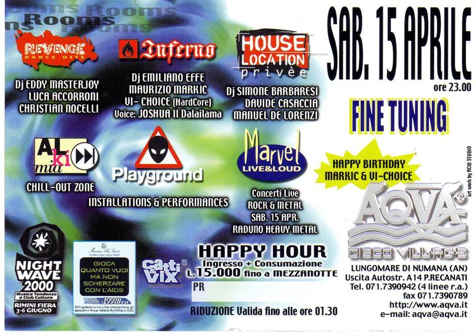 Front view of the flyer for the event by Aqva Disco Village that took place on 1995-04-15