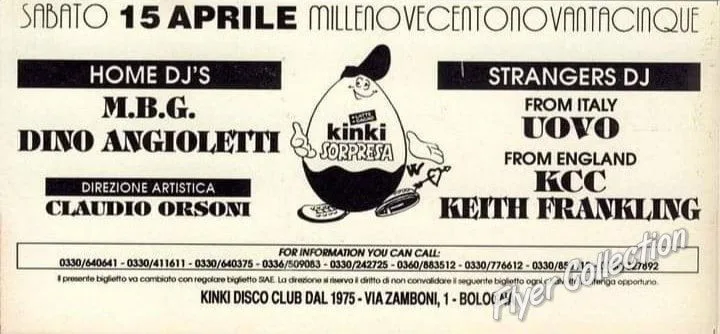 Back view of the flyer for the event by Kinki that took place on 1995-04-15