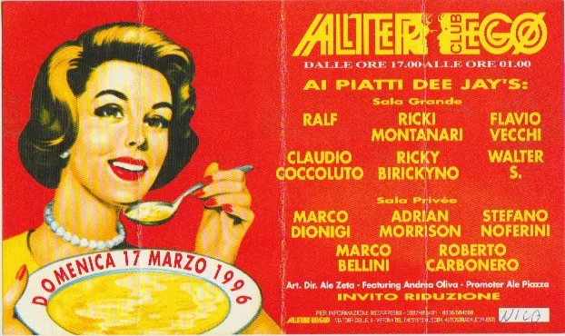 Back view of the flyer for the event by Alterego that took place on 1996-03-17