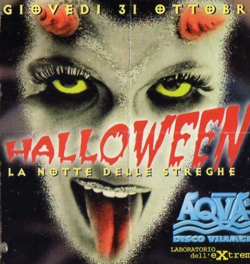 Front view of the flyer for the event by Aqva Disco Village that took place on 1996-10-31