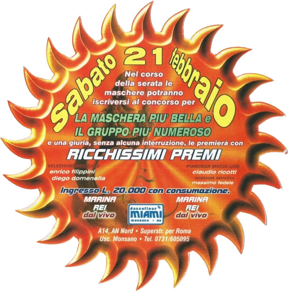 Back view of the flyer for the event by MIAMI that took place on 1998-02-21
