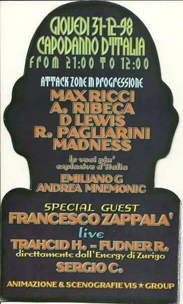 Back view of the flyer for the event by Cyborg Disco that took place on 1998-12-31