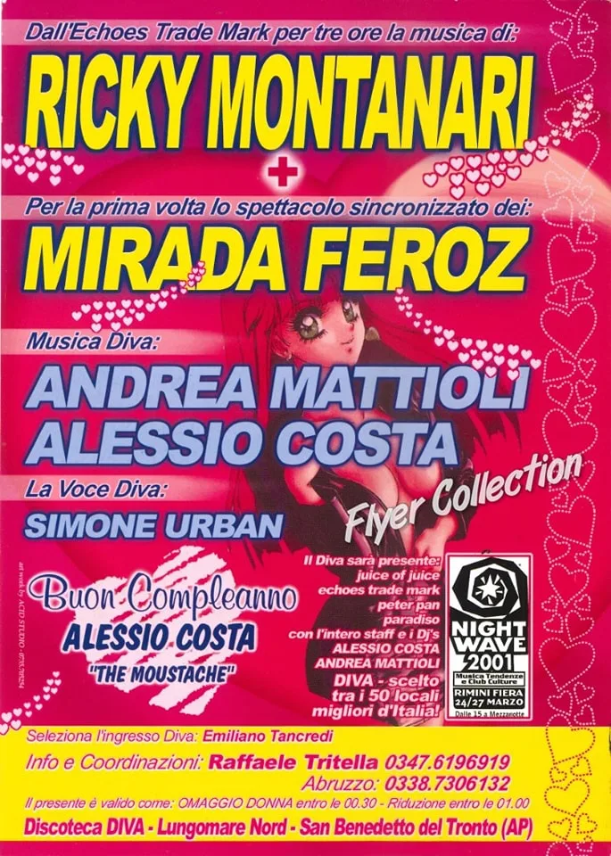 Back view of the flyer for the event by Echoes Party and Diva Disco that took place on 2001-03-10