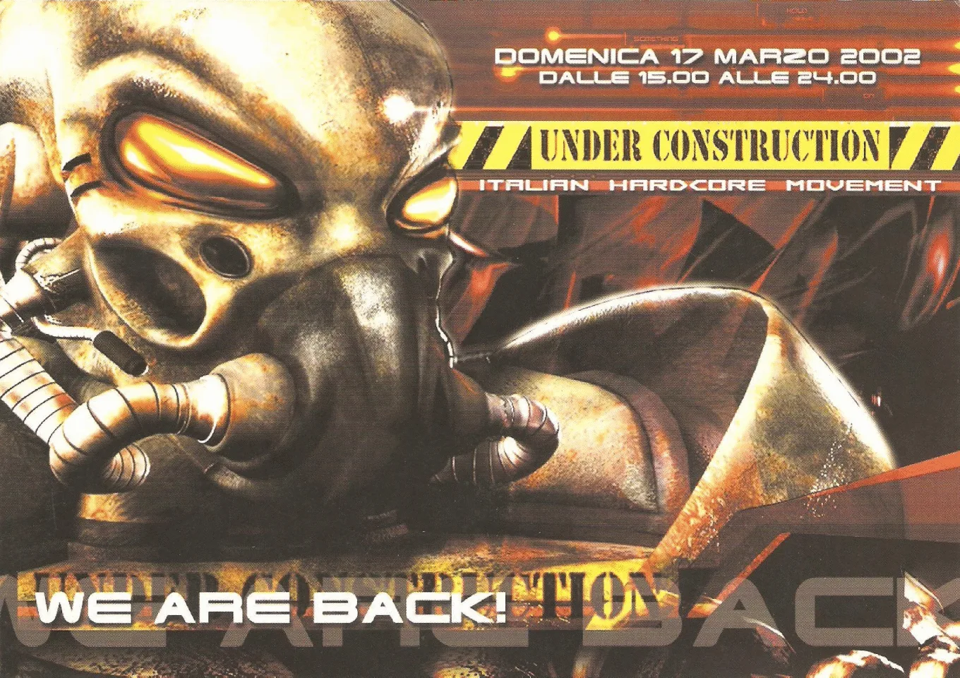 Front view of the flyer for the event by Under Construction &#8211; Italian Hardcore Movement that took place on 2002-03-17