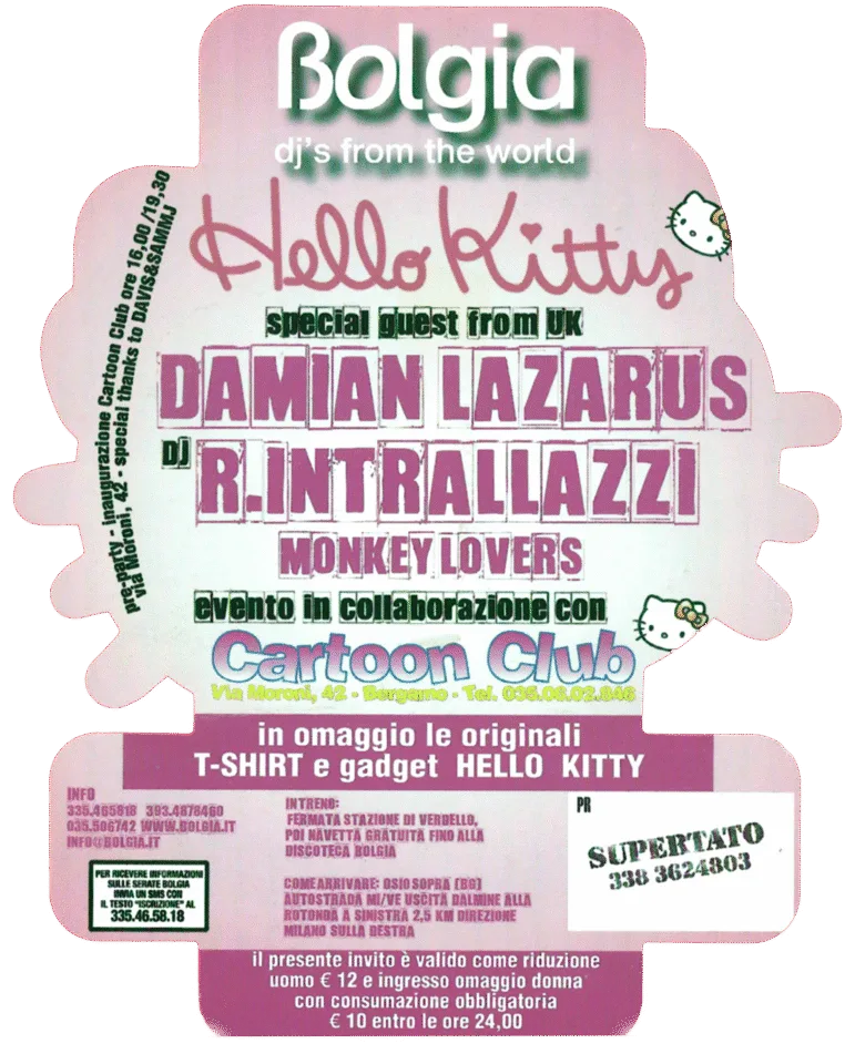 Back view of the flyer for the event by Bolgia and Cartoon Club that took place on 2007-10-06