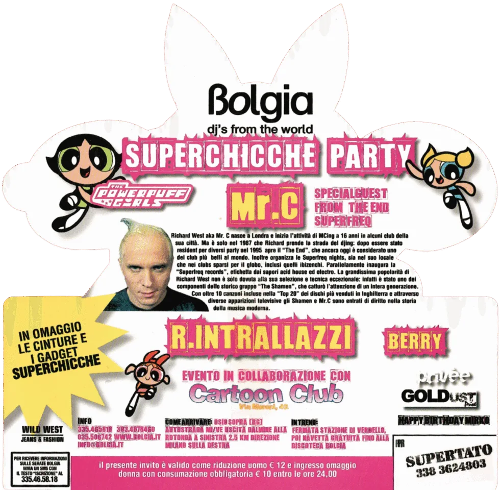 Back view of the flyer for the event by Bolgia and Cartoon Club that took place on 2008-02-23