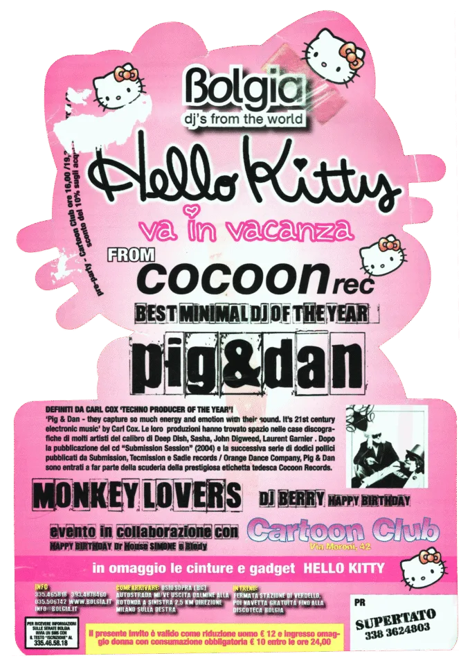 Back view of the flyer for the event by Bolgia and Cartoon Club that took place on 2008-05-17