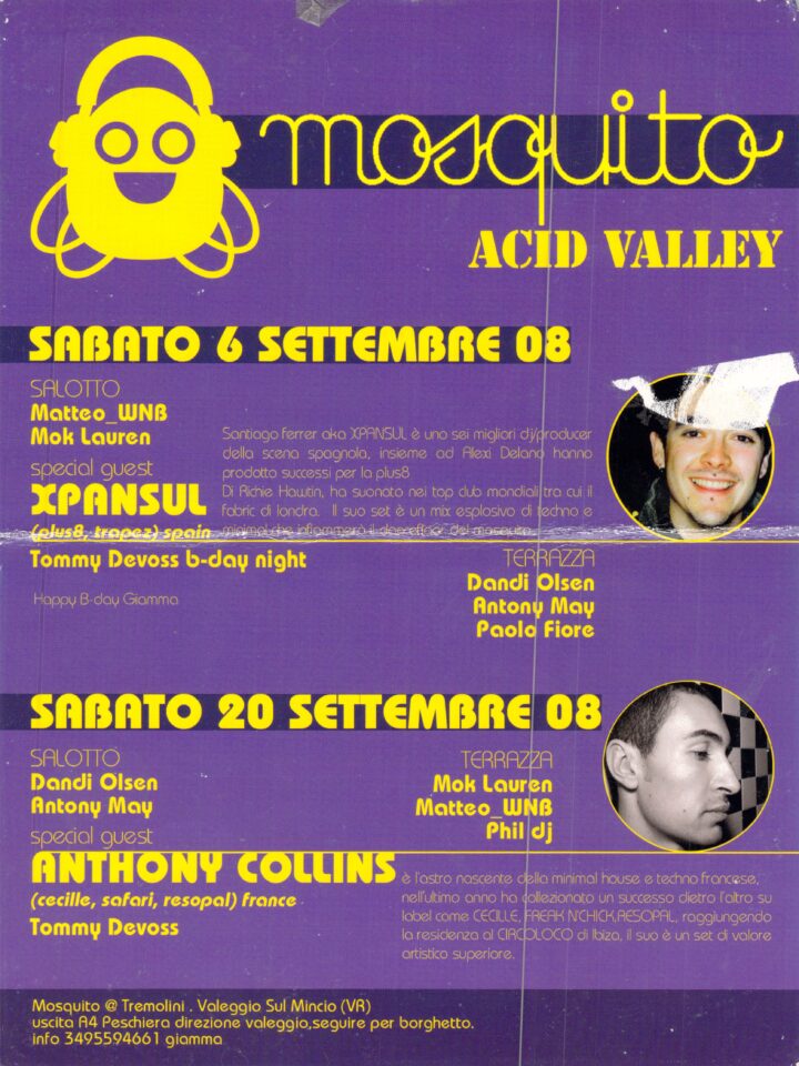 Back view of the flyer for the event by Mosquito Acid Valley that took place on 2008-09-06