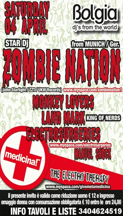 Back view of the flyer for the event by Bolgia and Medicina that took place on 2009-04-04