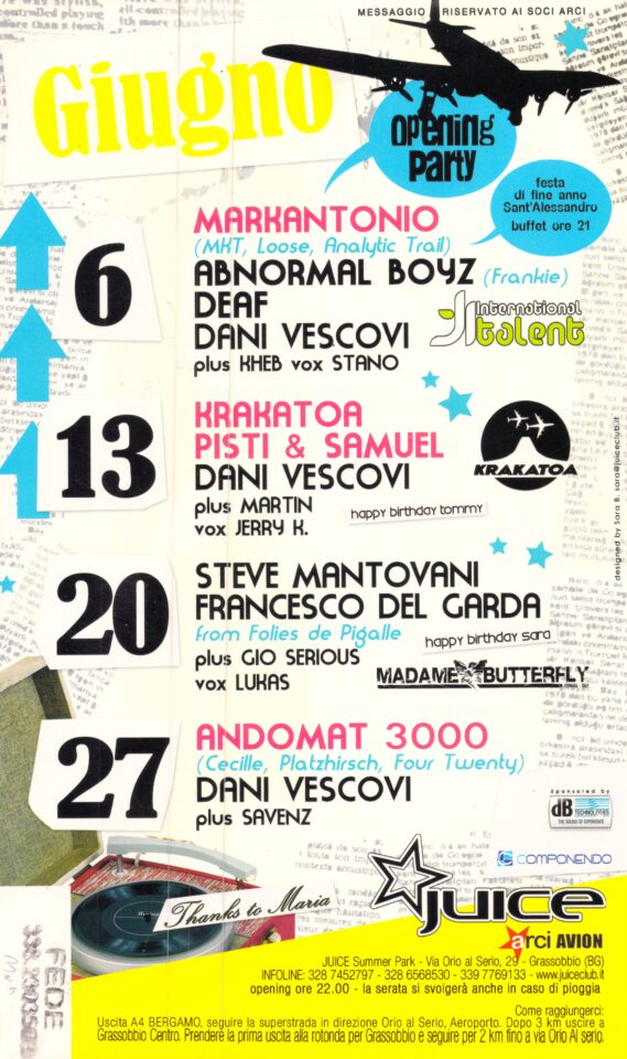 Back view of the flyer for the event by Juice that took place on 2009-06-06