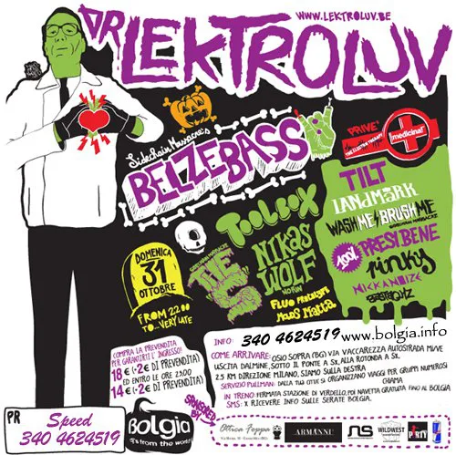 Back view of the flyer for the event by Futurama and Bolgia that took place on 2010-10-31