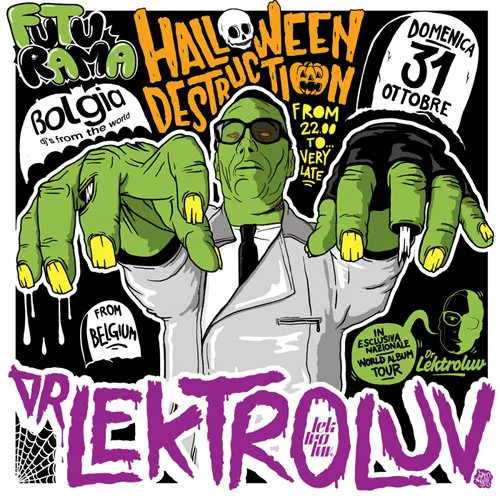 Front view of the flyer for the event by Futurama and Bolgia that took place on 2010-10-31