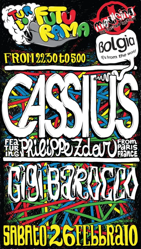 Front view of the flyer for the event by Futurama, Medicina, and Bolgia that took place on 2011-02-26