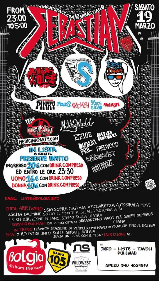 Front view of the flyer for the event by Futurama, Medicina, and Bolgia that took place on 2011-03-19