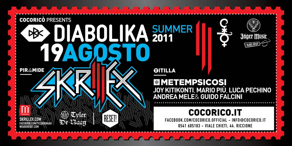 Front view of the flyer for the event by Cocoricò and Diabolika that took place on 2011-08-19