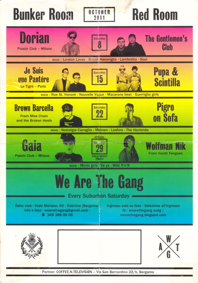 Back view of the flyer for the event by We Are The Gang that took place on 2011-10-08