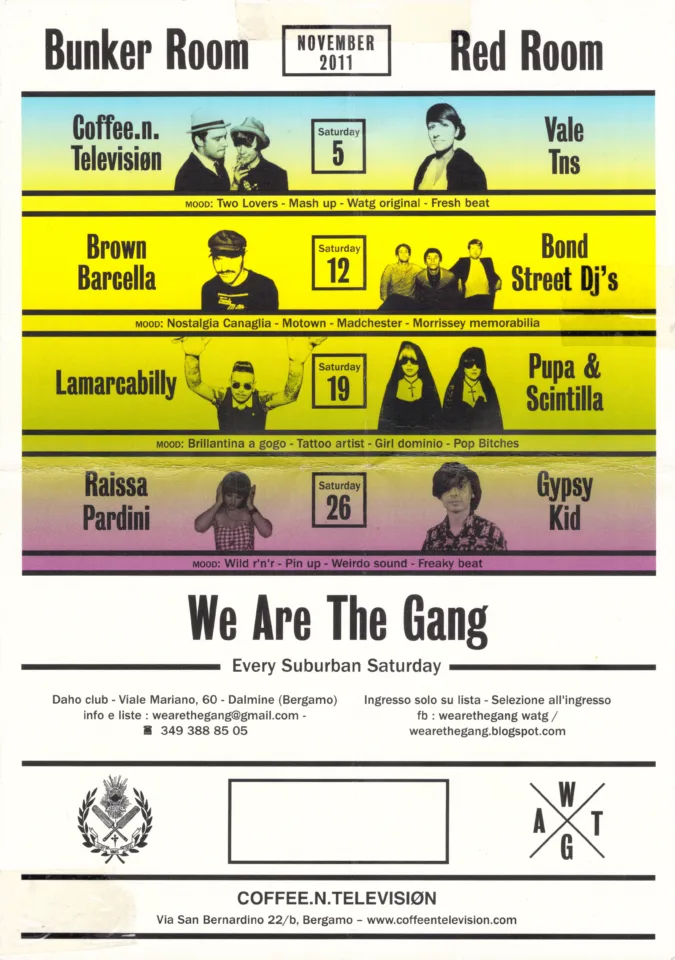 Back view of the flyer for the event by We Are The Gang and Daho Club that took place on 2011-11-05