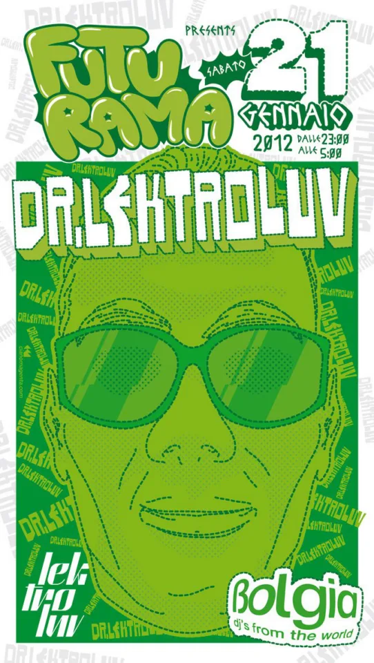 Front view of the flyer for the event by Futurama and Bolgia that took place on 2012-01-21