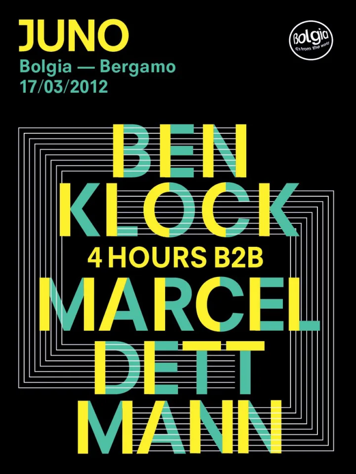 Front view of the flyer for the event by Juno and Bolgia that took place on 2012-03-17