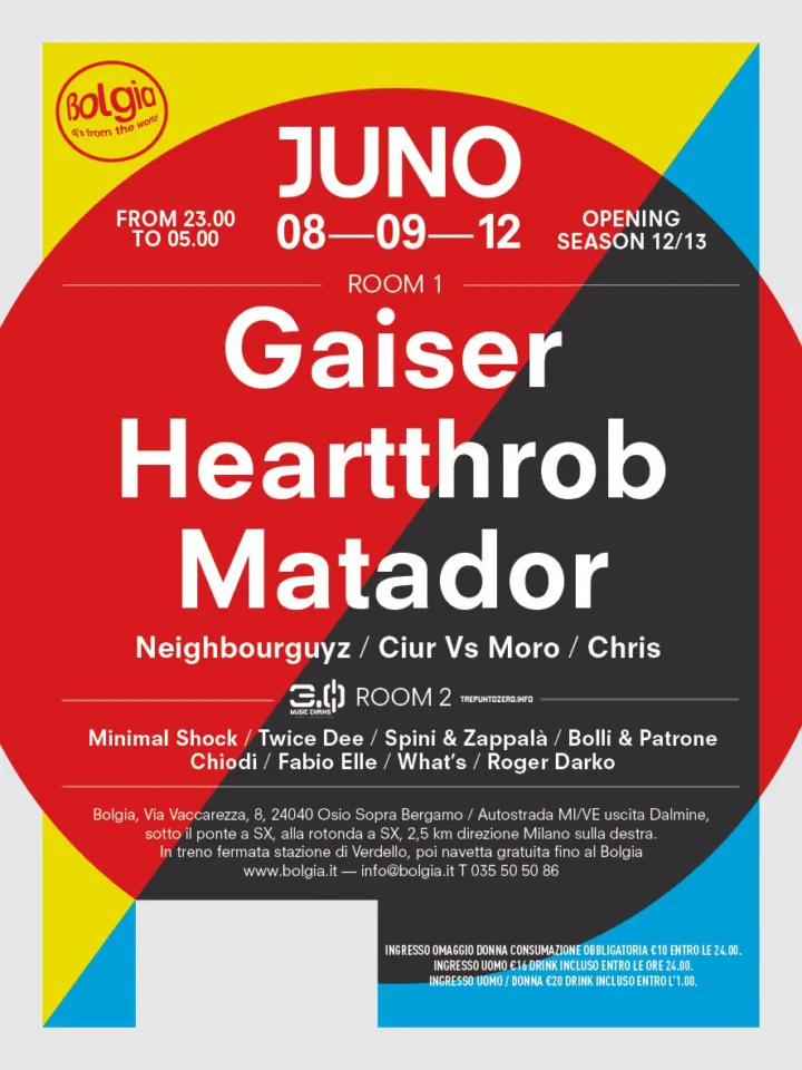 Back view of the flyer for the event by Juno and Bolgia that took place on 2012-09-08