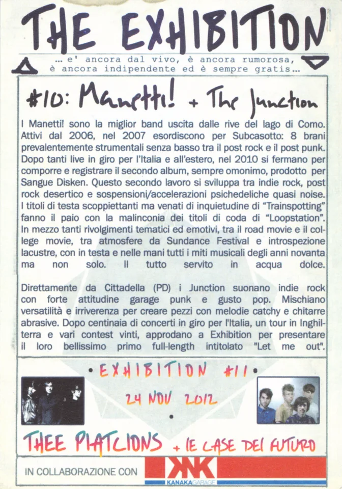 Back view of the flyer for the event by The Exhibition and Edoné that took place on 2012-10-27