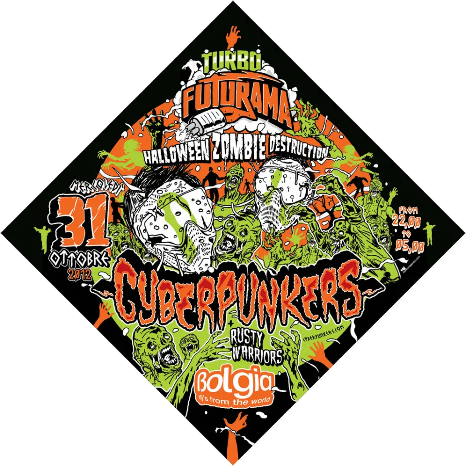 Front view of the flyer for the event by Bolgia and Futurama that took place on 2012-10-31