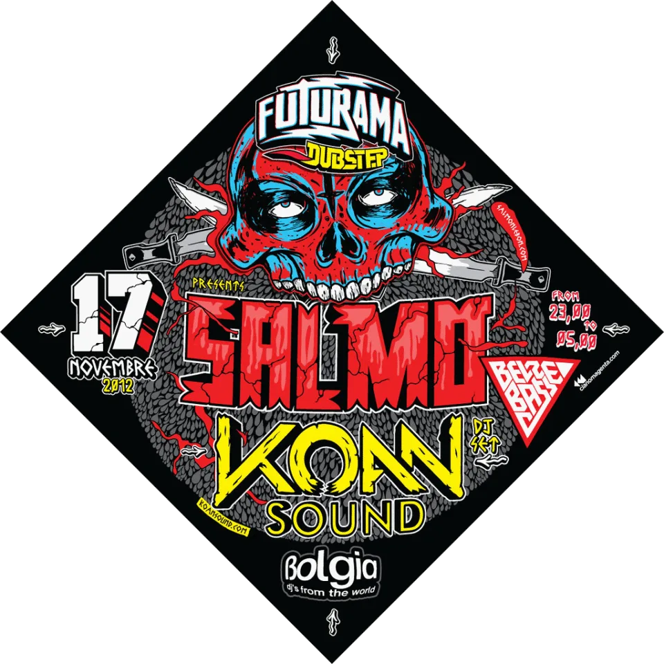 Front view of the flyer for the event by Futurama and Bolgia that took place on 2012-11-17