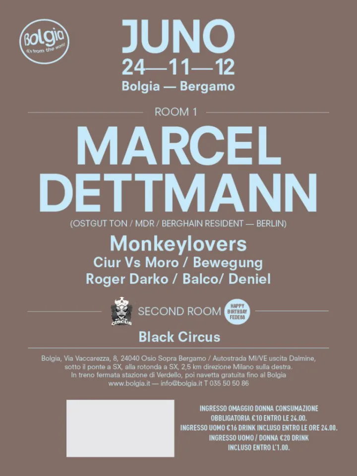 Back view of the flyer for the event by Juno and Bolgia that took place on 2012-11-24