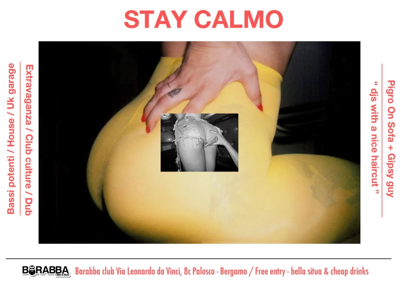 Back view of the flyer for the event by Stay Calmo and Barabba that took place on 2013-03-16